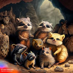 Firefly_Several+Species of Small Furry Animals Gathered Together in a Cave and Grooving with a...jpg